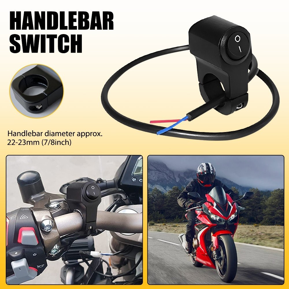 Handlebar Switch 12V Black Fit 7/8" (22mm) Handlebar Button ON OFF Switch AUXITO