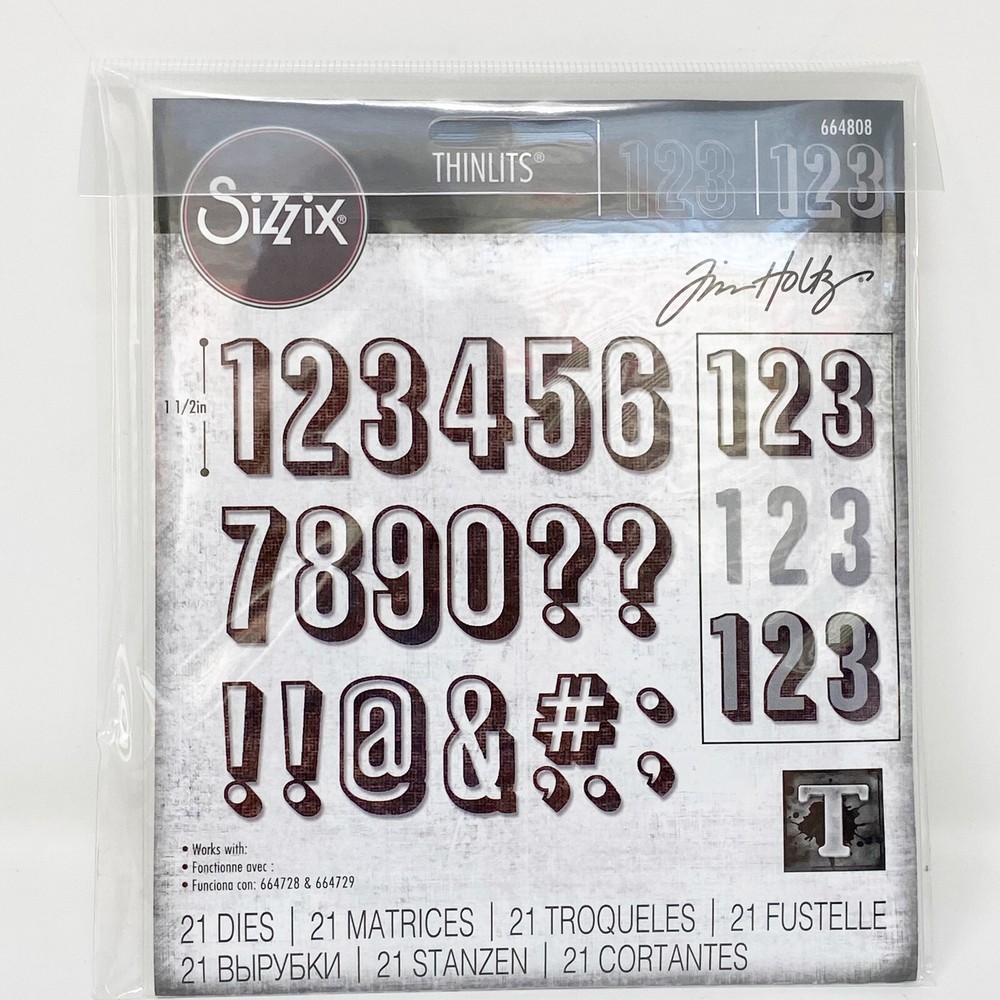 Sizzix Thinlits Tim Holtz Alphanumeric Shadow Numbers Cutting Dies 664808 New