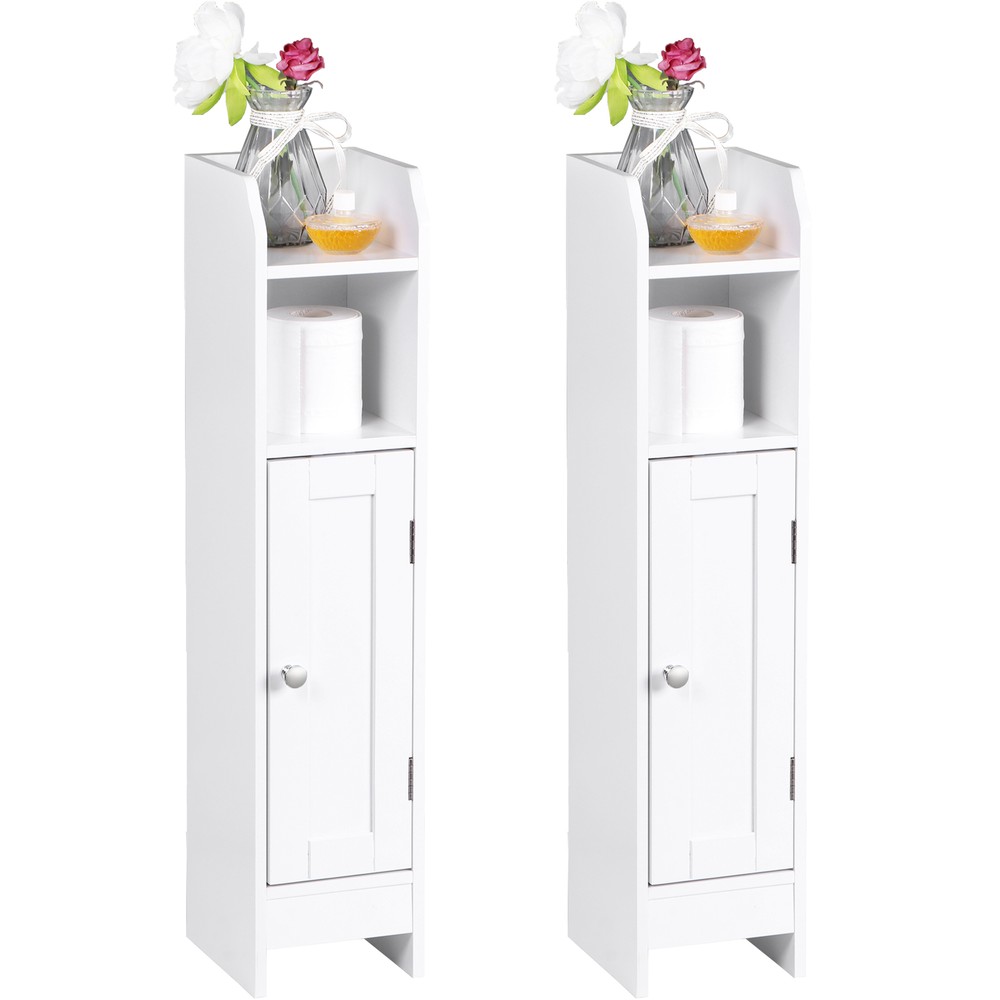 2X Bathroom Corner Floor Cabinet w/ Doors and Adjustable Shelf for Small Spaces