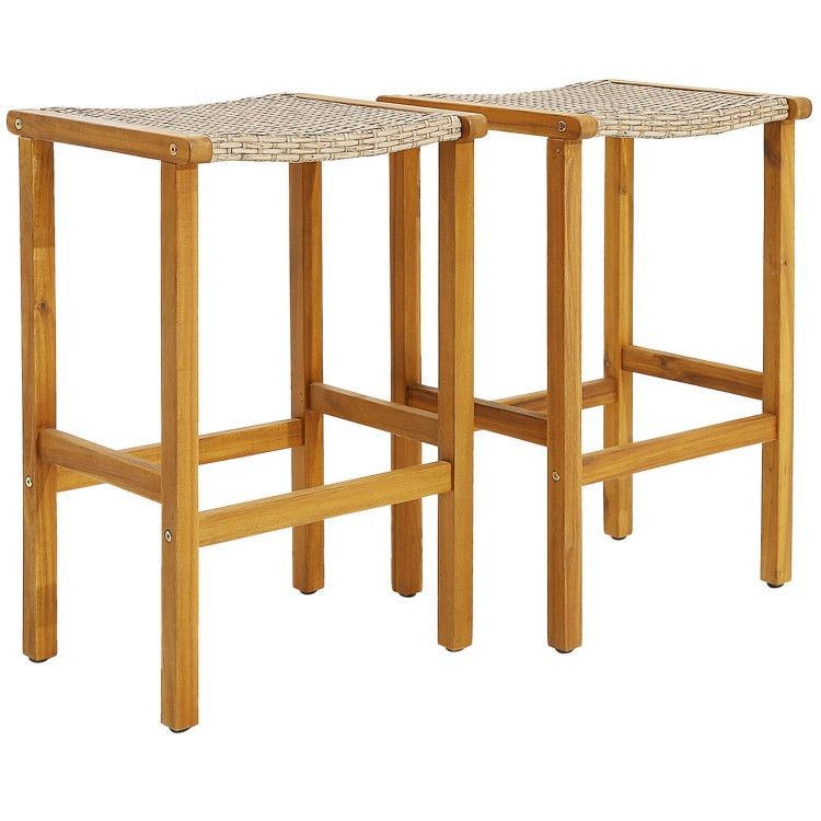 Patio Wood Bar Stools Set of 2