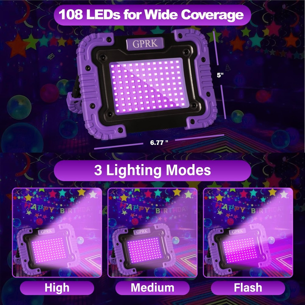 Rechargeable Black Light - Battery-Powered UV Blacklight,