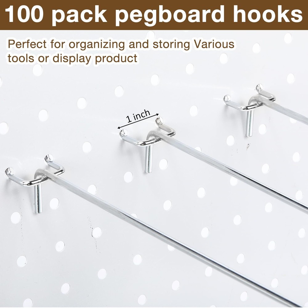 100 Pack Peg Board Hooks Stainless Steel Pegboard Hooks Shelving Pegboard Dis...