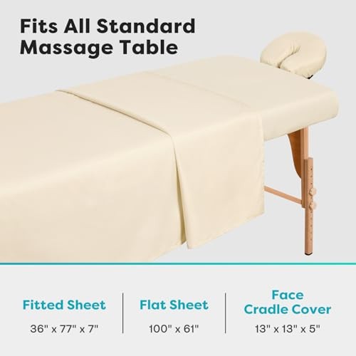 Massage Table Sheets Sets, 3 Pcs Professional Microfiber Massage Bed Natural