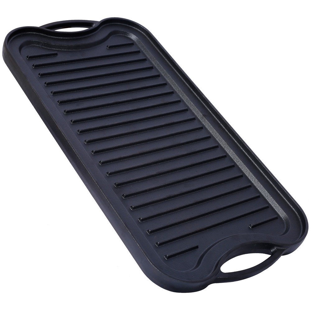 Pre-Seasoned Cast Iron Reversible Grill Griddle Black Rectangular Dual Sided