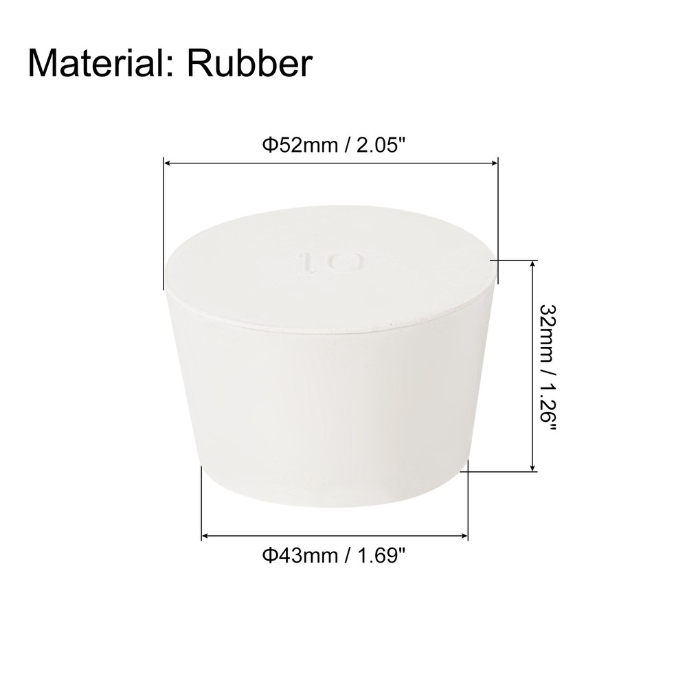 2Pcs Solid Rubber Stoppers, White 10# Tapered Lab Plugs, 52x43x32mm