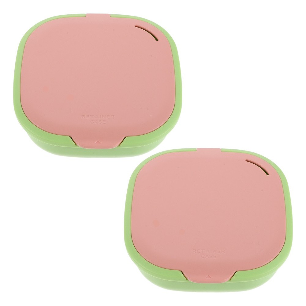 2 Pcs Cute Slim Retainer Aligner Case with Mirror Compact Denture