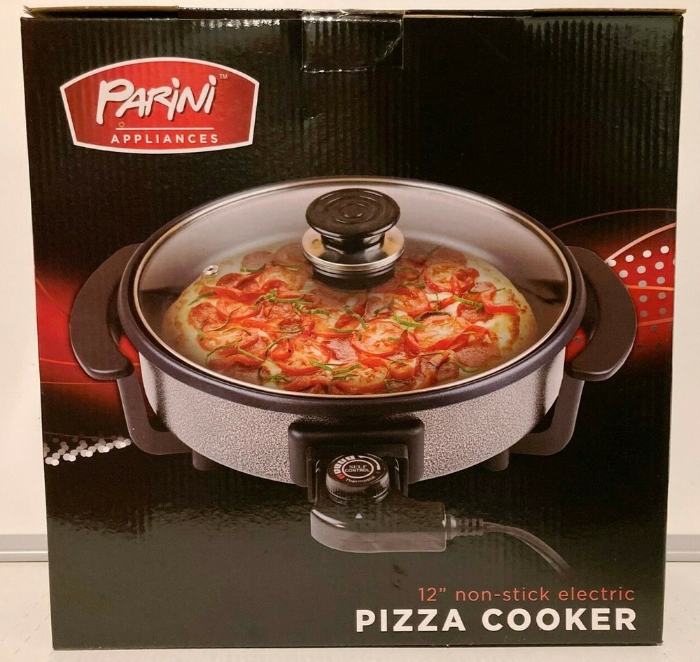 Parini 12" Non-Stick Electric Pizza Cooker, Variable Temps, Cool-Touch Handle