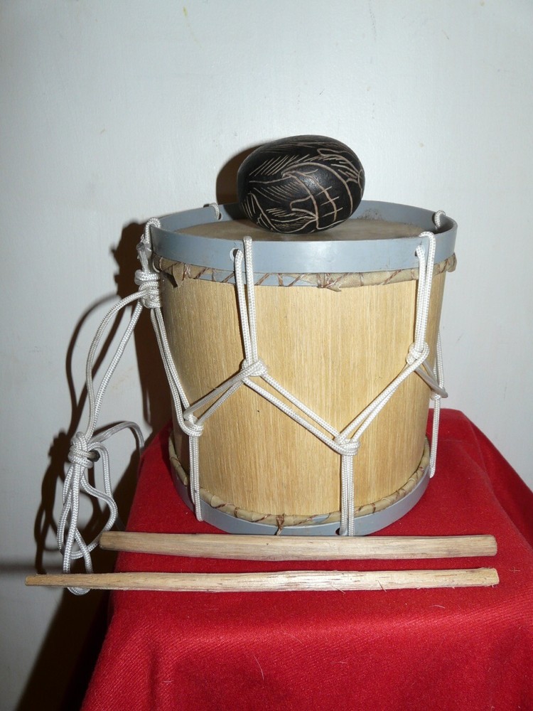 YAGUA PERU AMAZON INDIAN DRUM WITH GOURD RATTLE