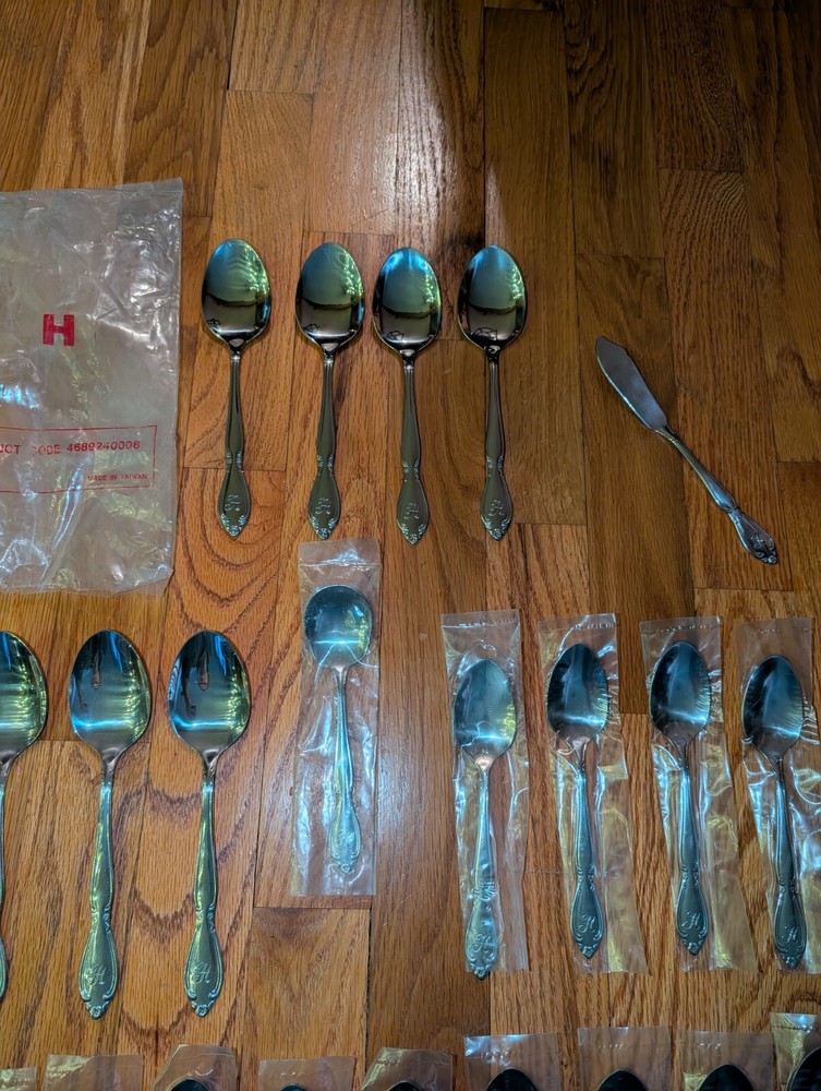 Custom Craft Flatware & Serving Bundle 51 Pieces Monogrammed H-8 Place Settings