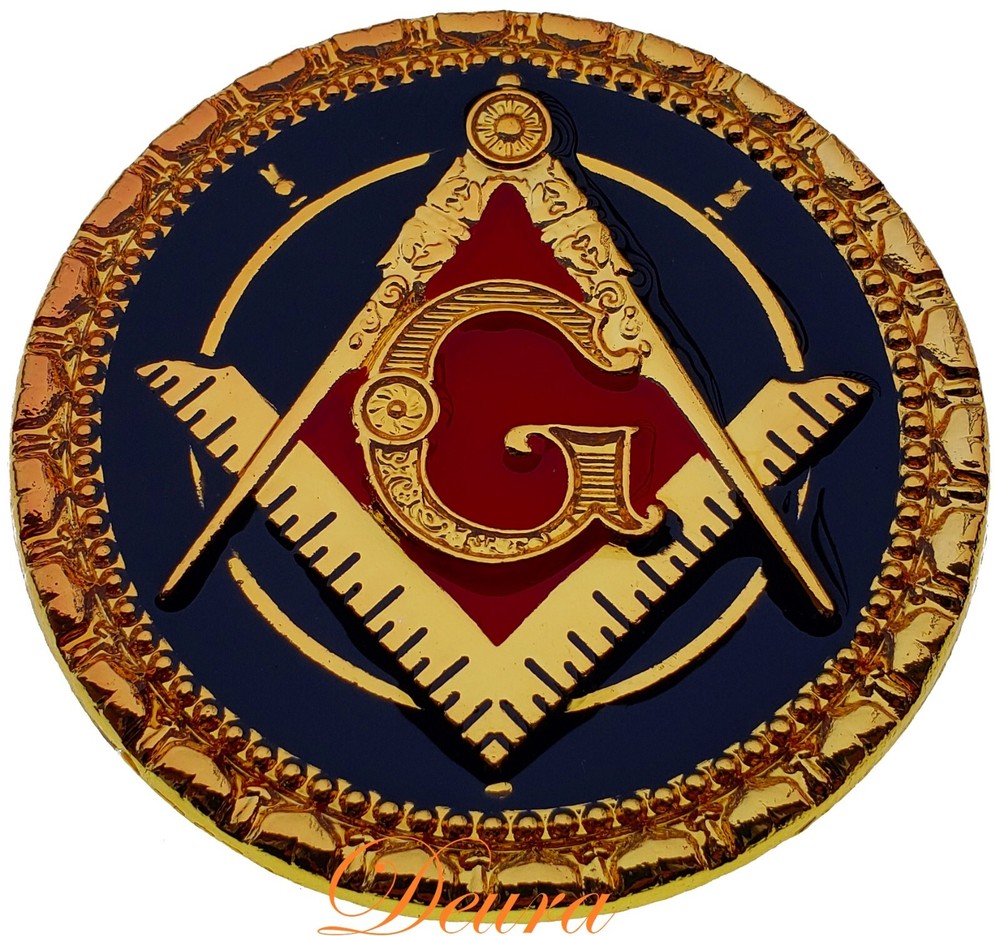 Masonic Master Mason Square Compass RED BLACK and Gold Car Auto Emblem