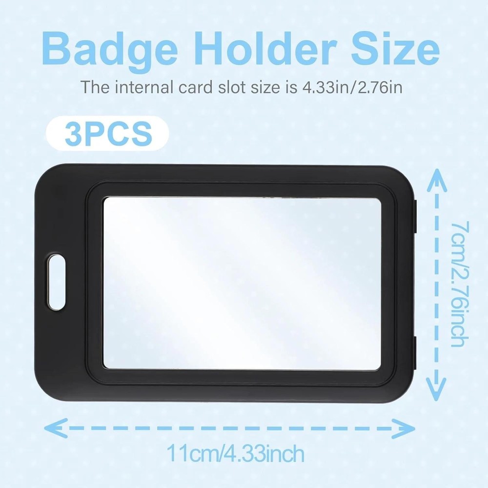 3 Pack ID Badge Holder Vertical Clear Double Sided with Plastic Clip
