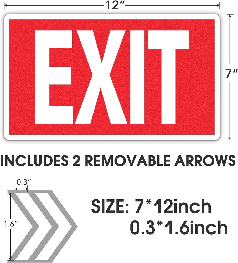 EXIT Signs Glow In The Dark EXIT Decals 3 Pack 12"x7" EXIT Photoluminescent Sign