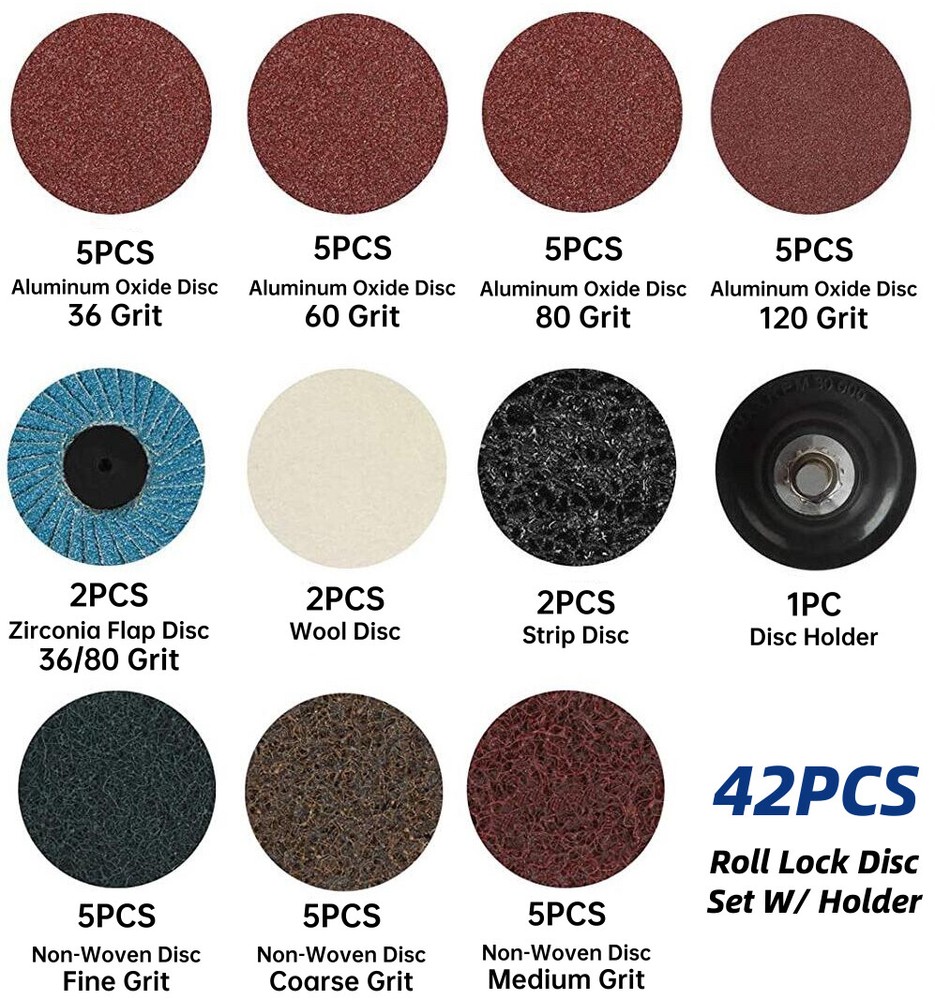 42x 2 in Roll Lock Sanding Discs w/ Holder Die Grinder Quick Change Surface Prep