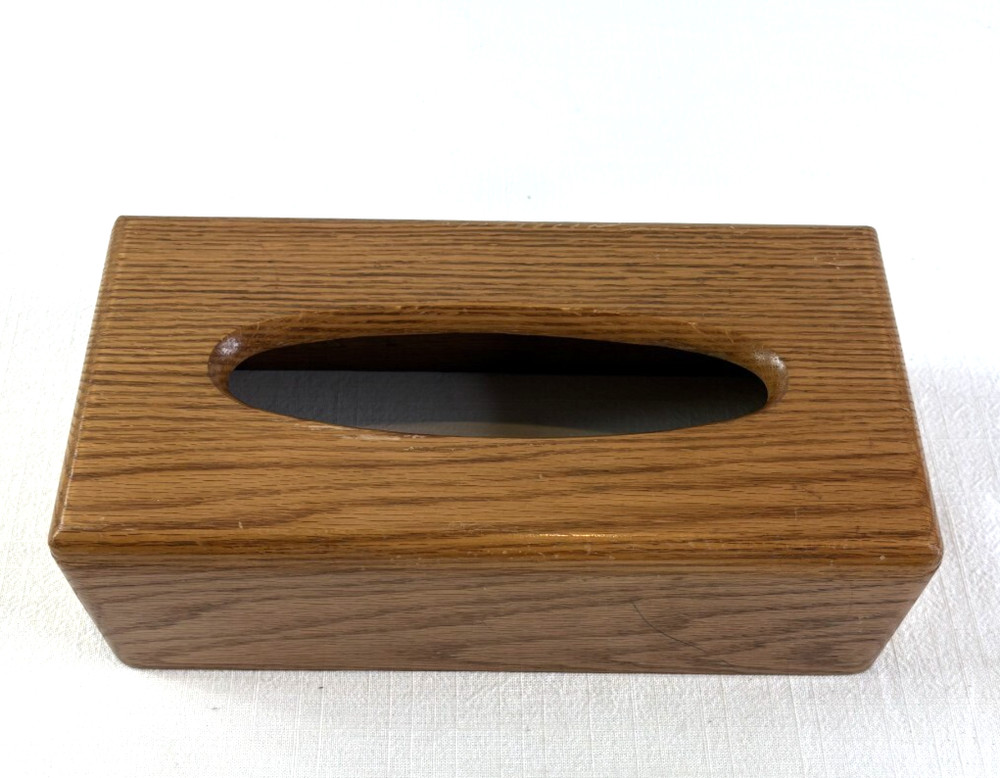 Vintage Solid Oak Wooden Tissue Holder Cover Rectangle