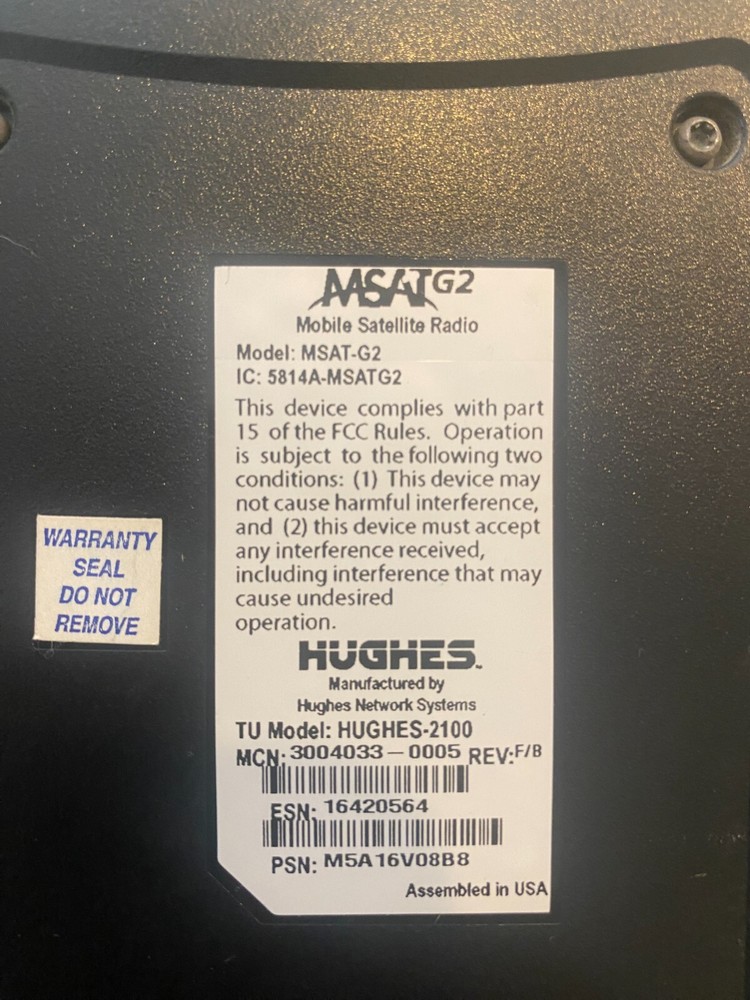 Hughes MSAT-G2 Satellite Radio System – Antenna, Interface, Panel, Transceiver (