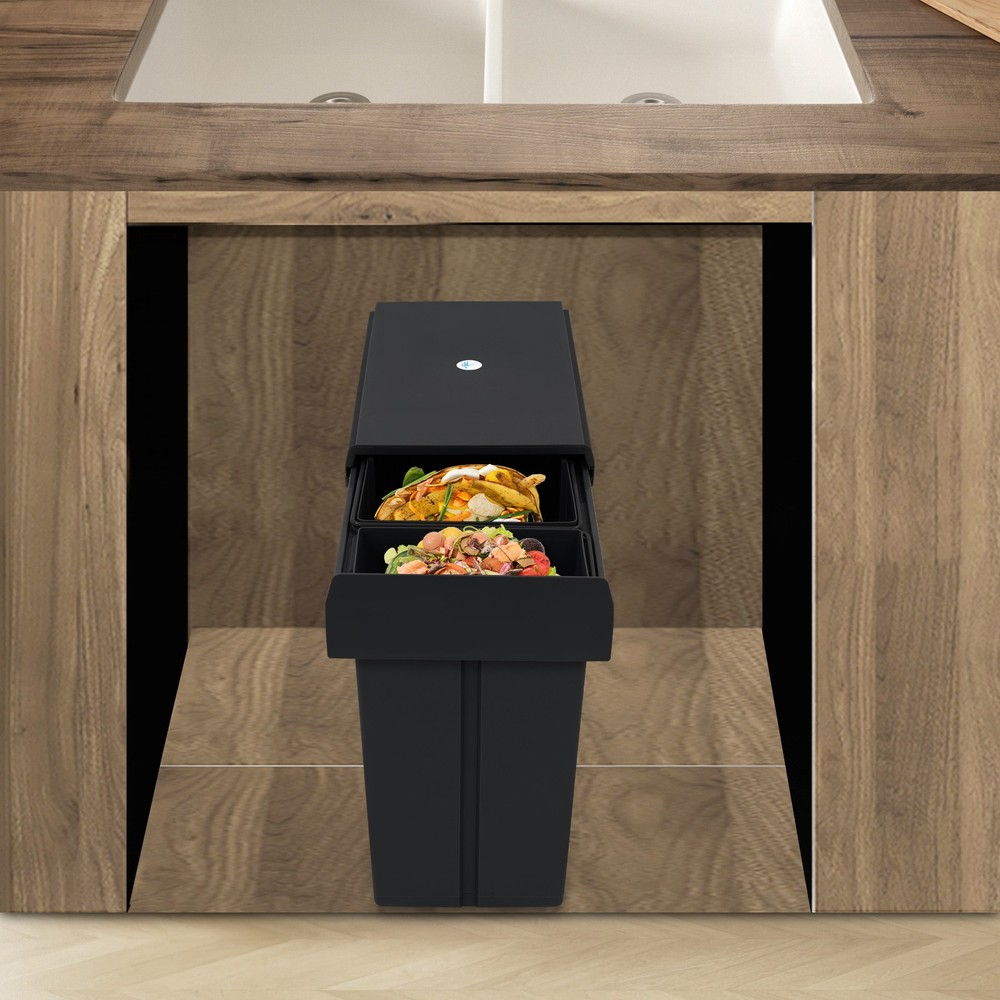 Pull Out Under Cabinet Double Trash Can 10L + 20L Garbage Can Kitchen Waste Bin
