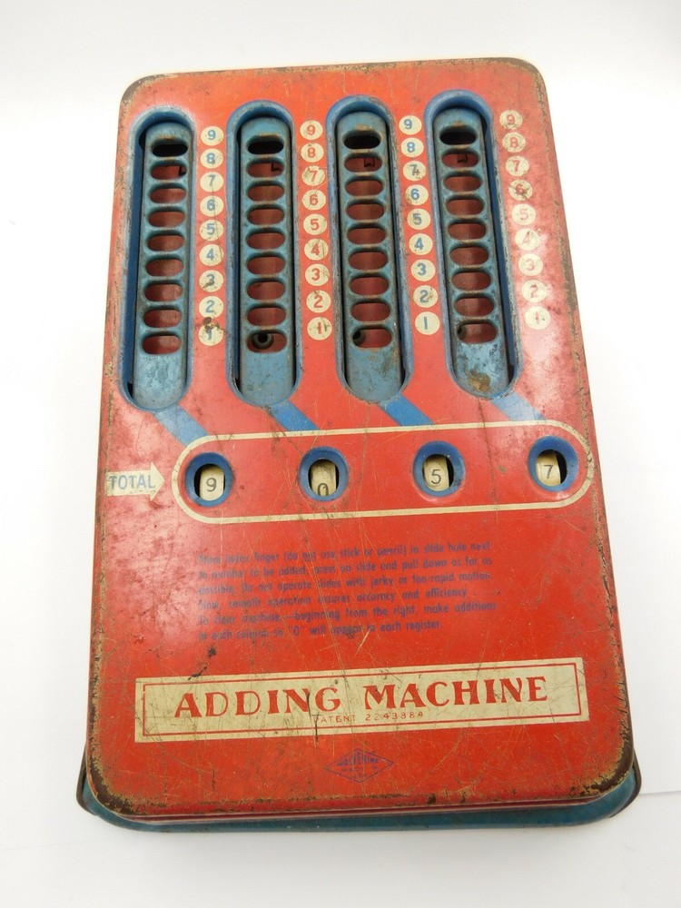 OLD 1940's Vintage Metal Tin Wolverine Adding Machine Hand Pull Dial Calculator