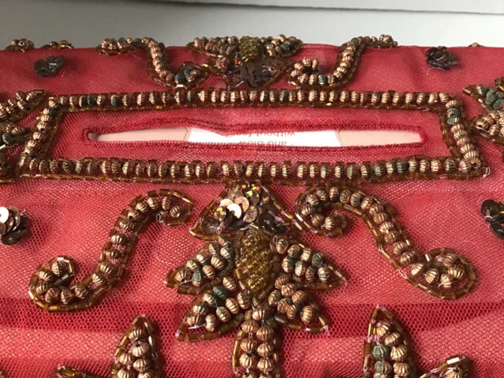 Vintage Hand Beaded Fabric Tissue Box Cover