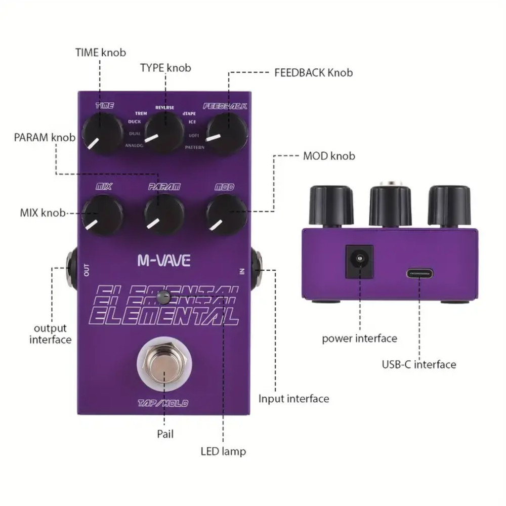 M-Vave Elemental Guitar Delay Effects Pedal / 9 Delay Effects