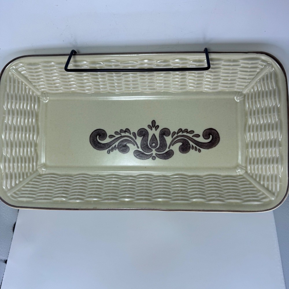 Pfaltzgraff Yorktowne Stoneware Rectangular Serving Tray Basketweave 11.5x5.5