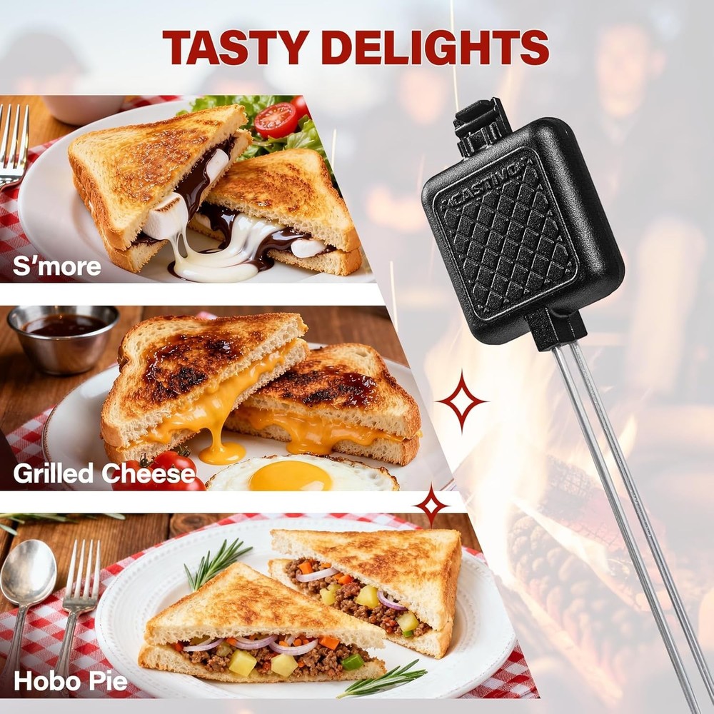 Mountain Pie Maker Cast Iron – Campfire Pie Iron, Hobo Pie Maker for Camping,