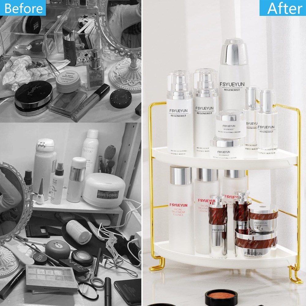 2-Tier Corner Bathroom Counter Organizer, Tool-Less Installation Vanity Shelf...