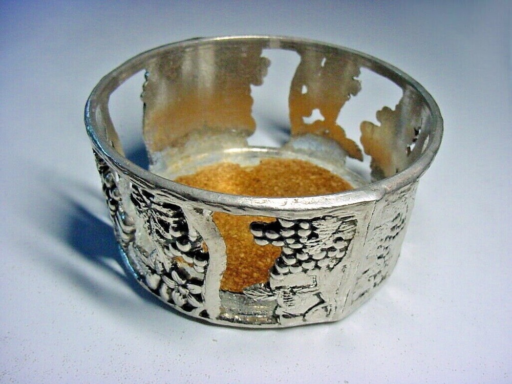 Wine Coaster - Silver Plate on Cast Metal - Grape & Flora Design