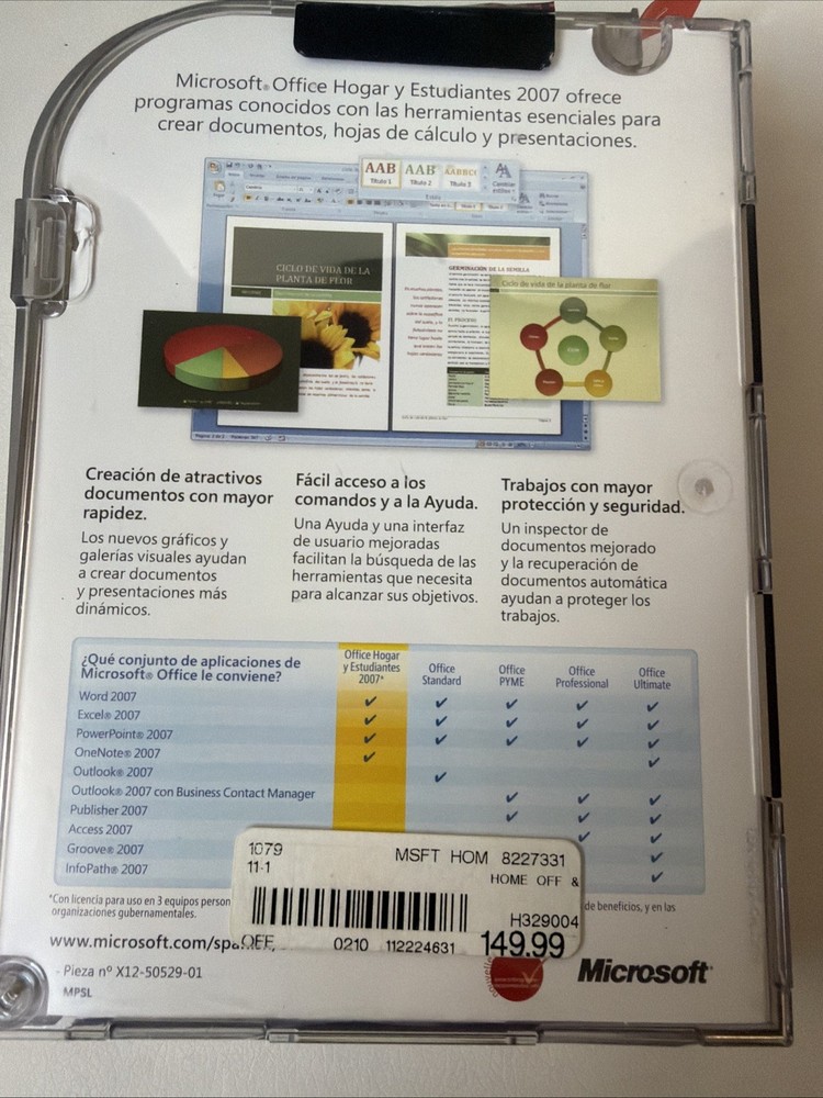 Microsoft Office Hogar Y Estudiantes 2007 Disc Only Spanish Version