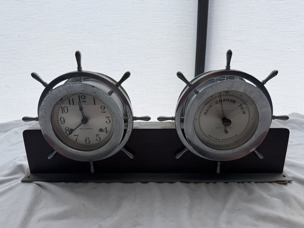 SETH THOMAS Brass Clock E537-001 and Barometer E537-009 With Case