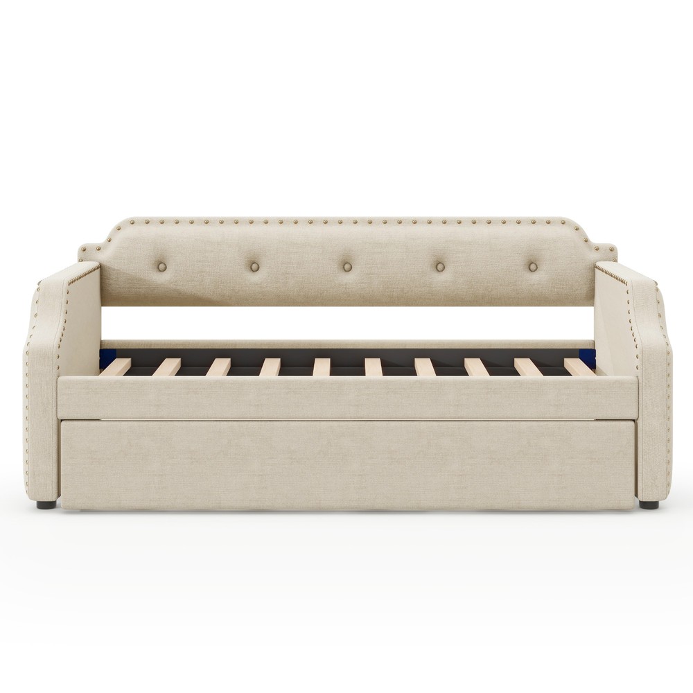Reinforced Frame Twin Size Upholstered Daybed with Functional Trundle