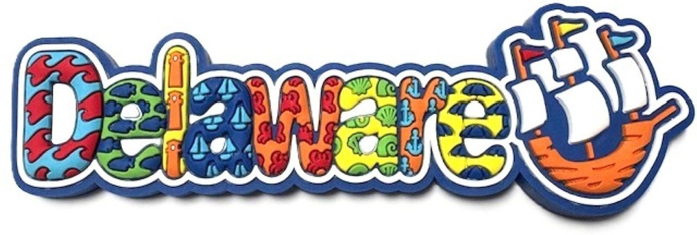 Delaware with Ship Block Style Fridge Magnet