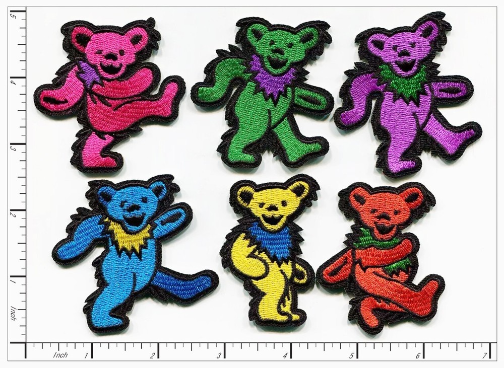Grateful Dead Marching / Dancing Bears Set 6pc Embroidered Iron On Patch