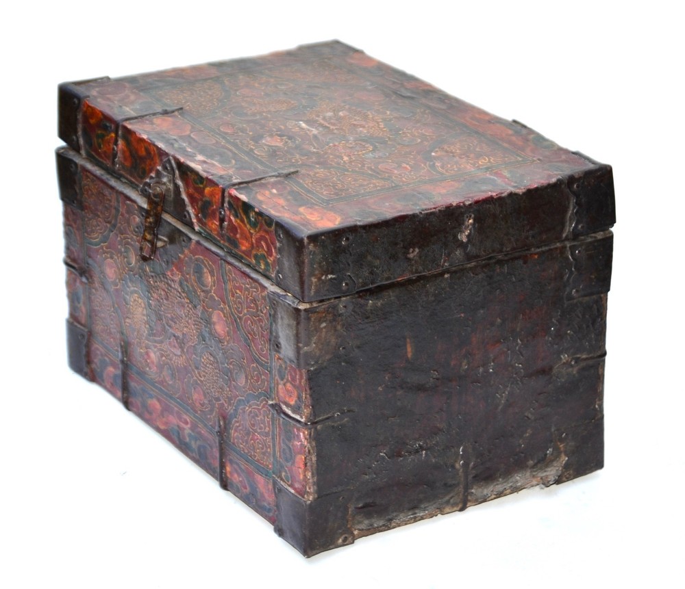 Antique Tibetan Leather Painted Trunk