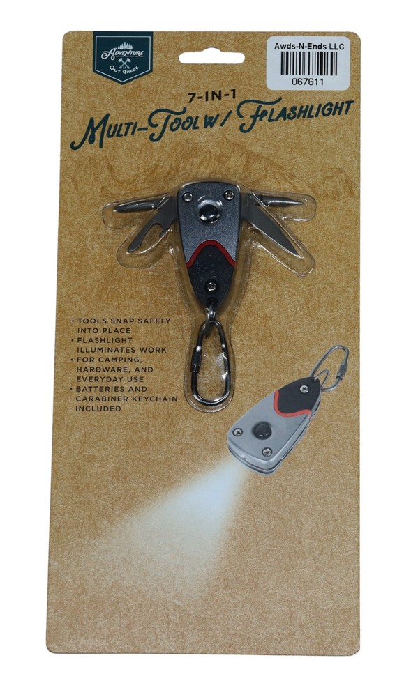 Adventure Out There Multi-Function Tool 7-In-One w/Flashlight & Batteries NIB