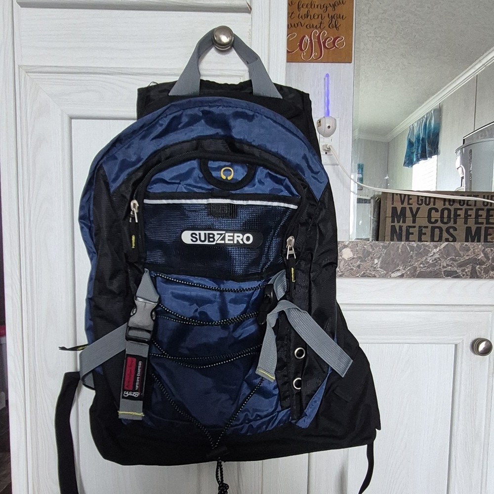 SUBZERO Blue Black Hiking Backpack 5 Pockets Padded Straps Nylon
