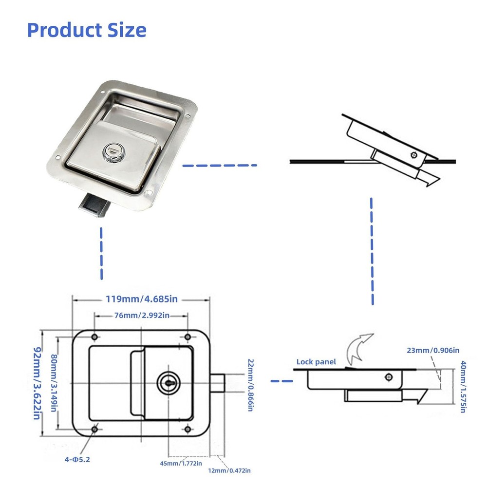 4 Pack Stainless Door Lock Heavy Duty Flush Mount Handle Latch for Silver