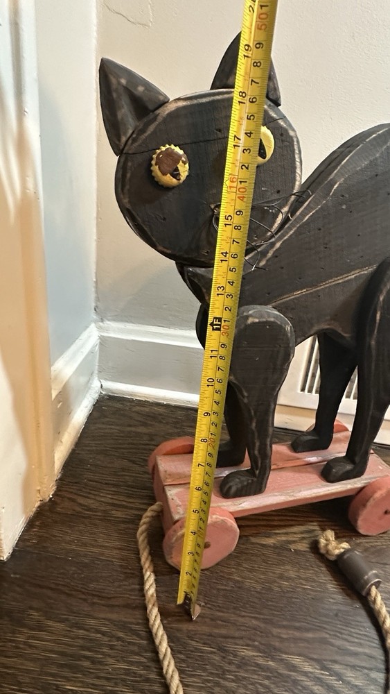Vintage Folk Art Black Cat Pull Toy
