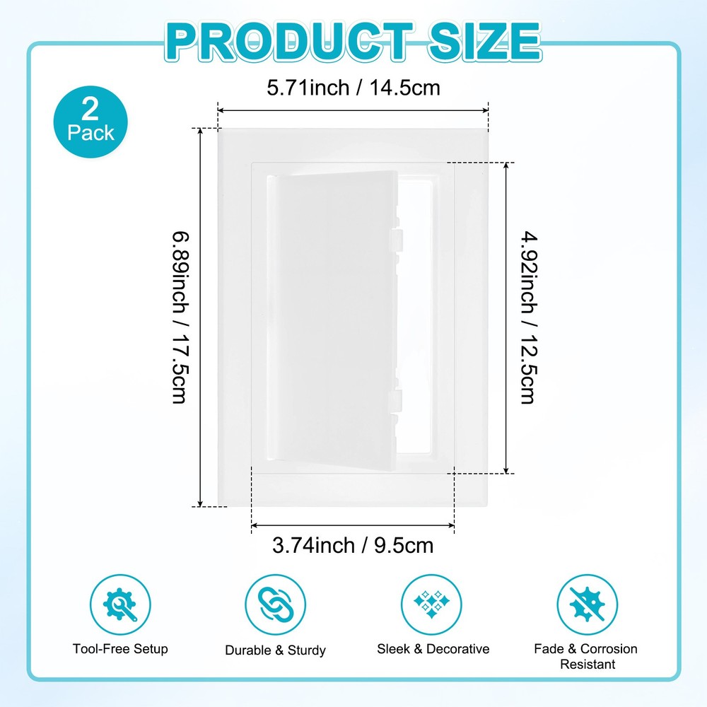 2-Pack Access Panel for Drywall, 3.7x6" Plastic Wall Hole Covers [White]