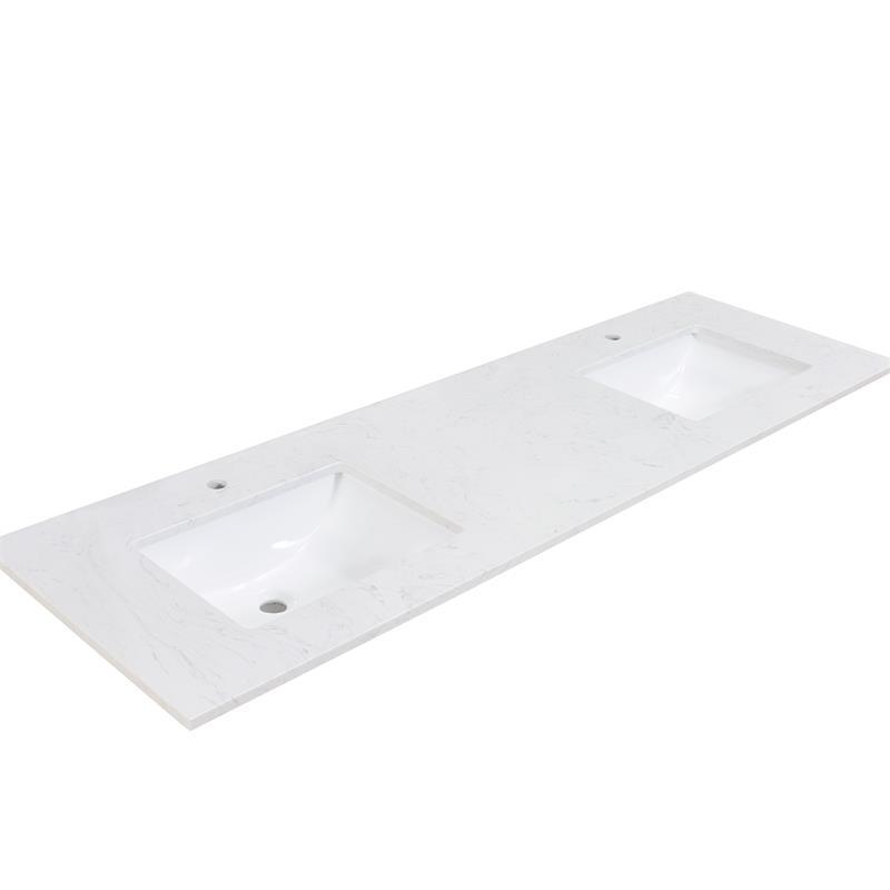 73 in. Composite Stone Double Basin Vanity Top in White with White Basins