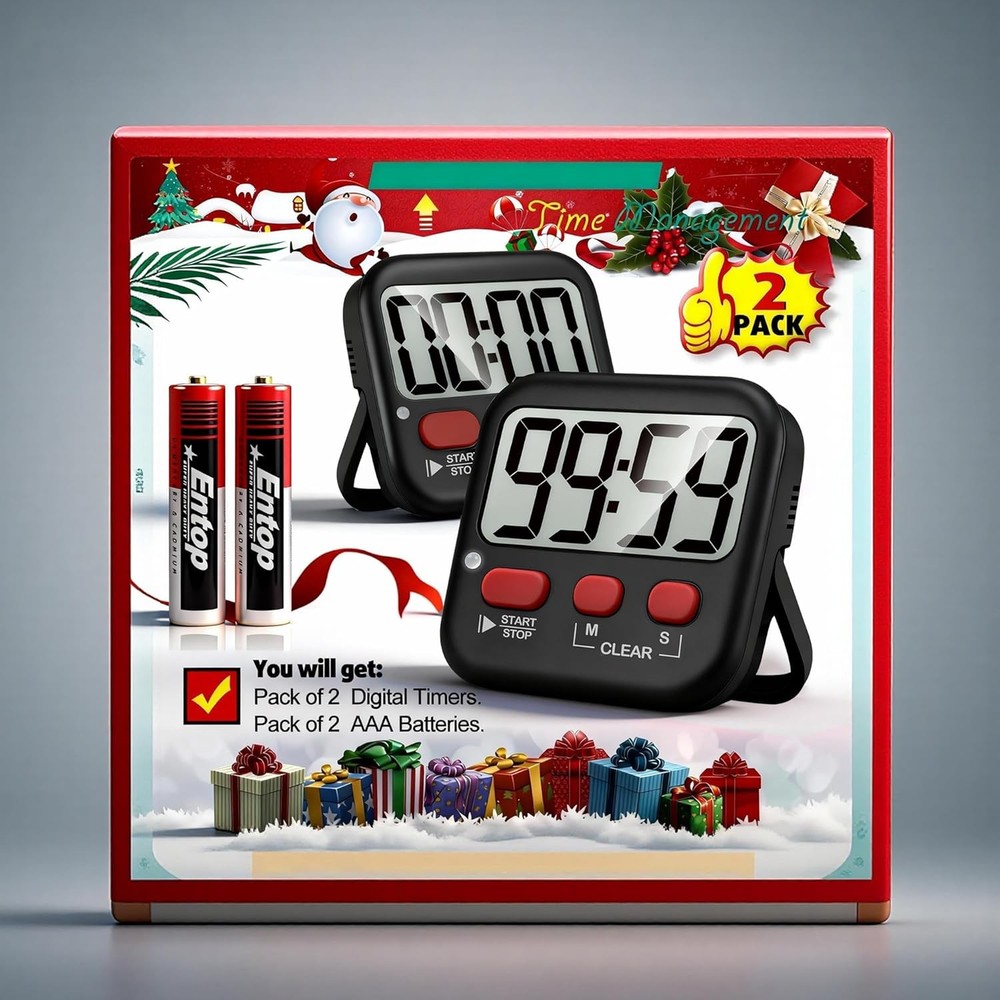 Antonki 2 Pack Digital Kitchen Timer Magnetic Countdown Kids Cooking Study Clock