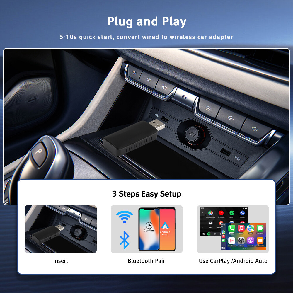 DE Wireless Apple Carplay Adapter Android Auto Adapter USB Car Dongle Box RCD330