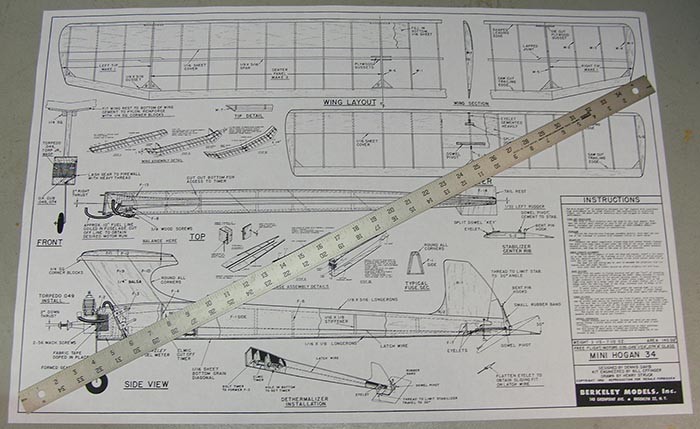 Model Airplane Plans (FF): Berkeley MINI HOGAN 34 • 34" ws for .035-.074 Engines