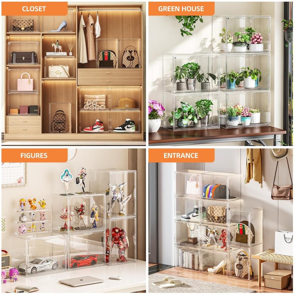 Clear Acrylic Display Case, Large Stackable Storage 1 Pack, X Large-Clear╏