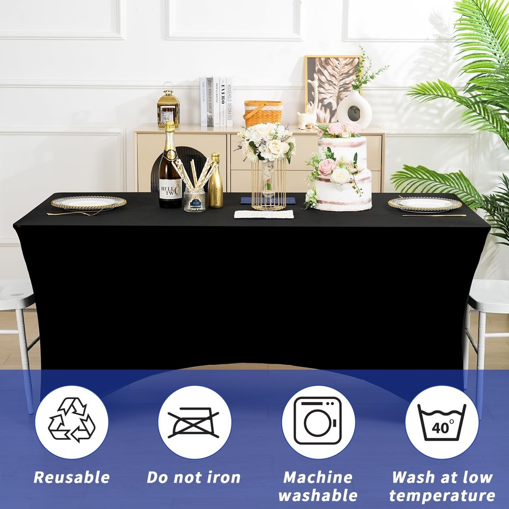 3 Pack Black Table Cloth for 6FT Rectangle Tables, Rectangular Tablecloths St...