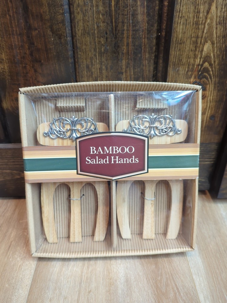 Thirstystone Bamboo Salad Hands Forks New Gift Set Scroll