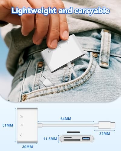 USB 3.0 Type C SD Card Reader Adapter, Compatible with iPhone & Android Devices