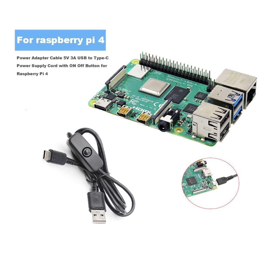 Type-C USB Cable for Raspberry Pi 4 B with ON/OFF Power Switch for Raspberry ...