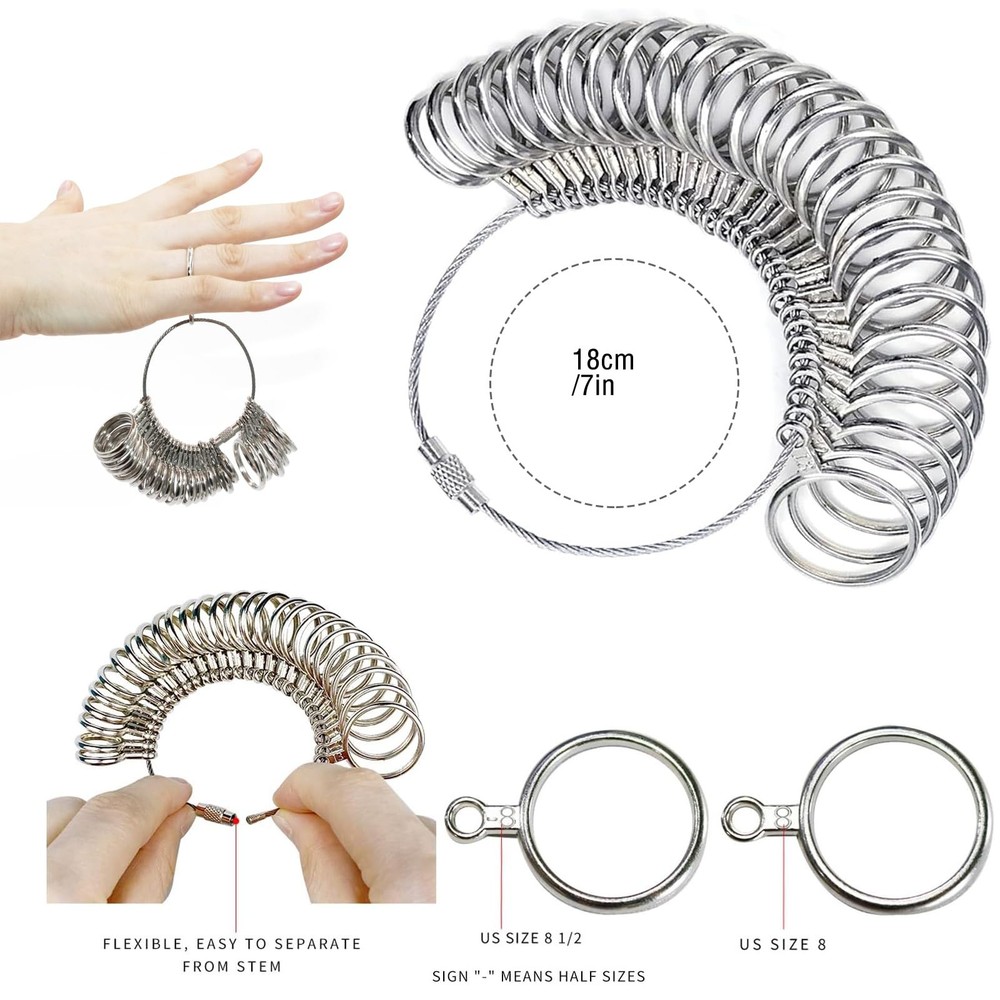 Ring Sizer Measuring Tool Set, Metal Mandrel Sizers for Loose sliver