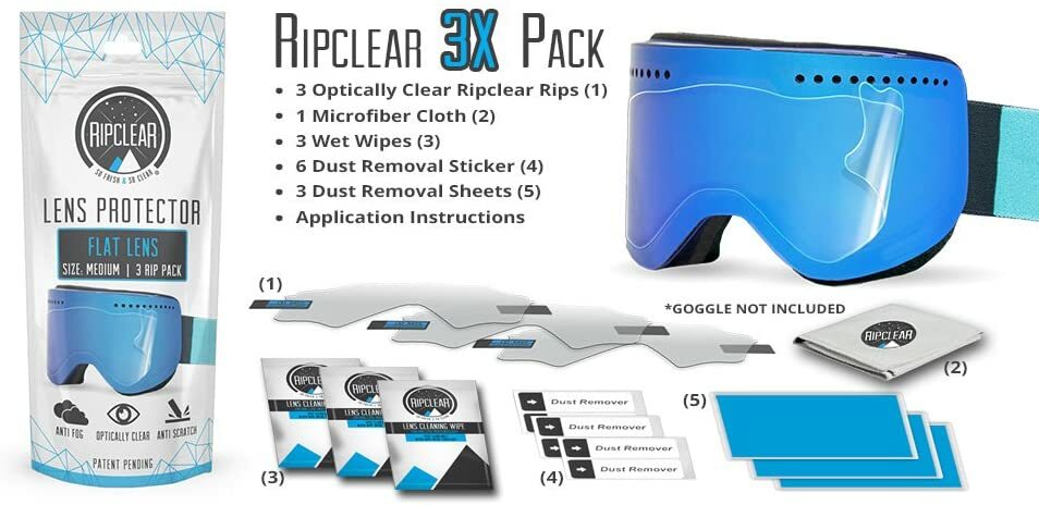 Ripclear - Snow Goggle Flat Lens Protector - 3 Pack