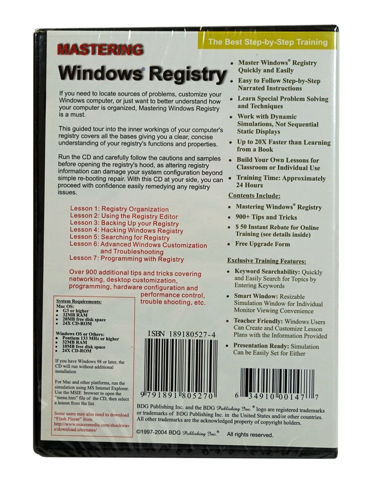 Mastering Windows Registry Training Software - Step by Step Tutorial CD
